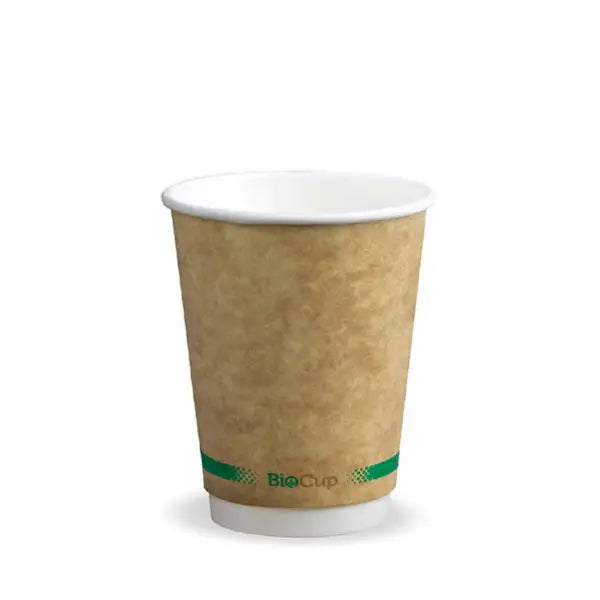 390ml / 12oz (90mm) Kraft Green Stripe Double Wall BioCup