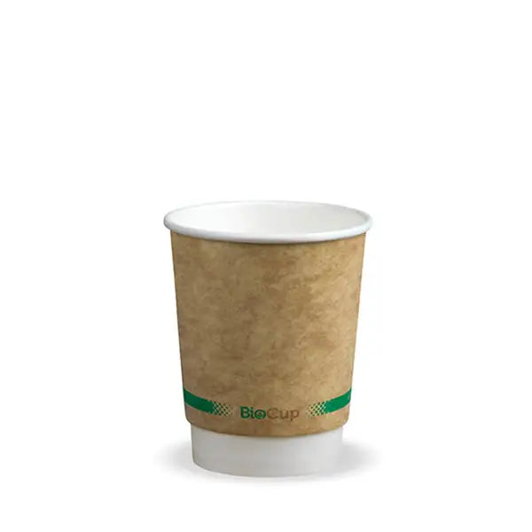 255ml / 8oz (80mm) Kraft Green Stripe Double Wall BioCup