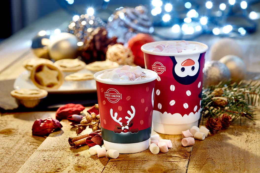 Festive 'Penguin' double wall hot cups 12oz